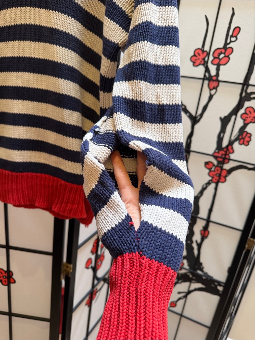 Polo by Ralph Lauren Red, Navy & Cream Striped Crewneck Sweater - Picture 3 of 5